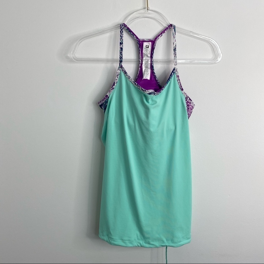 Fabletics Yoga Workout Top Women’s Sz S Small mint green purple Build in bra EUC